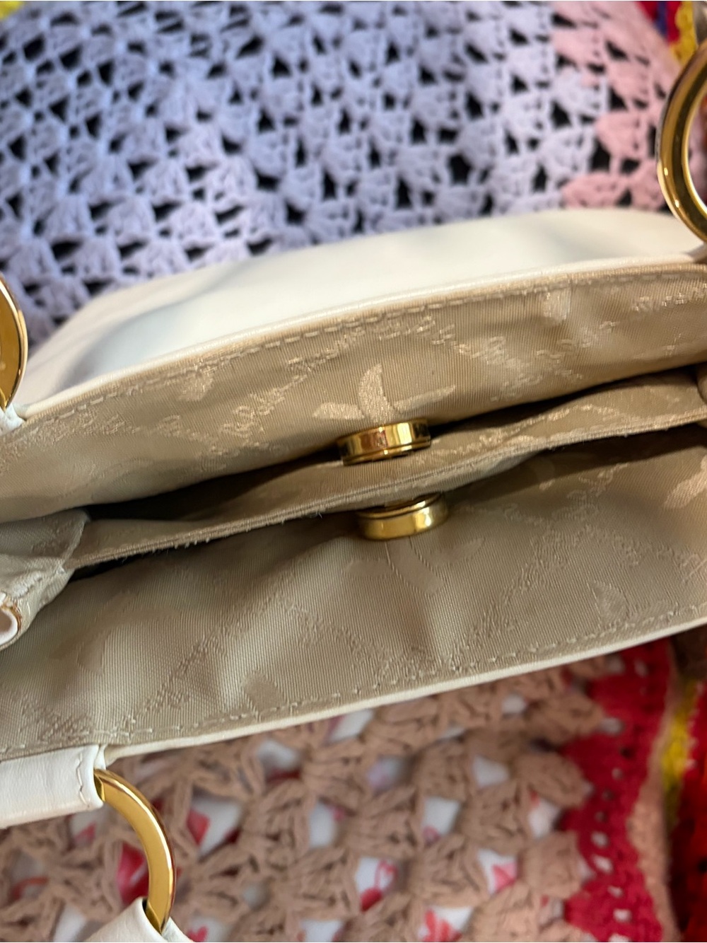 Paloma Picasso Cream Leather Top-Handle Satchel with Gold X Accent - Picture 3 of 5